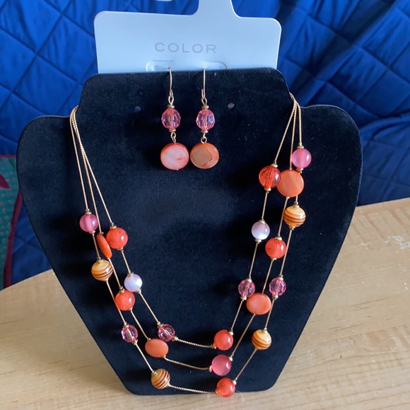 Jewelry - 3-Strand Necklace & Earrings (can wear at 18”-21”)